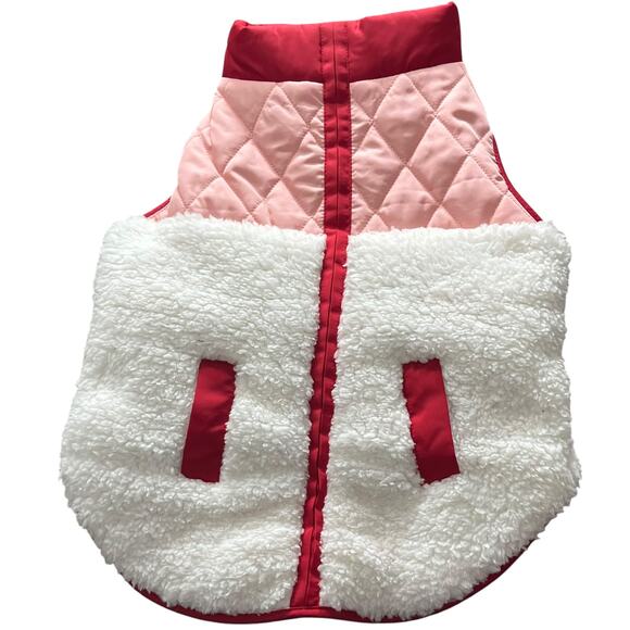 VIBRANT LIFE SHERPA, VELCRO, RACERBACK STYLE JACKET, DOG, MED, RED PEACH WHITE - Picture 1 of 7